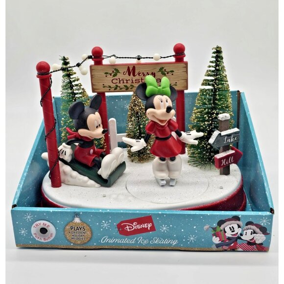 Disney Animated Ice Skating Mickey & Minnie Mouse Christmas Light Up Musical - Picture 1 of 16